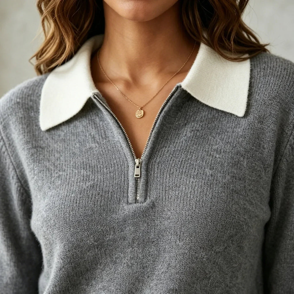 Women's Quarter Zip Contrast Collar Knit Jumper, view 3