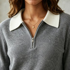 Women's Quarter Zip Contrast Collar Knit Jumper, view 3