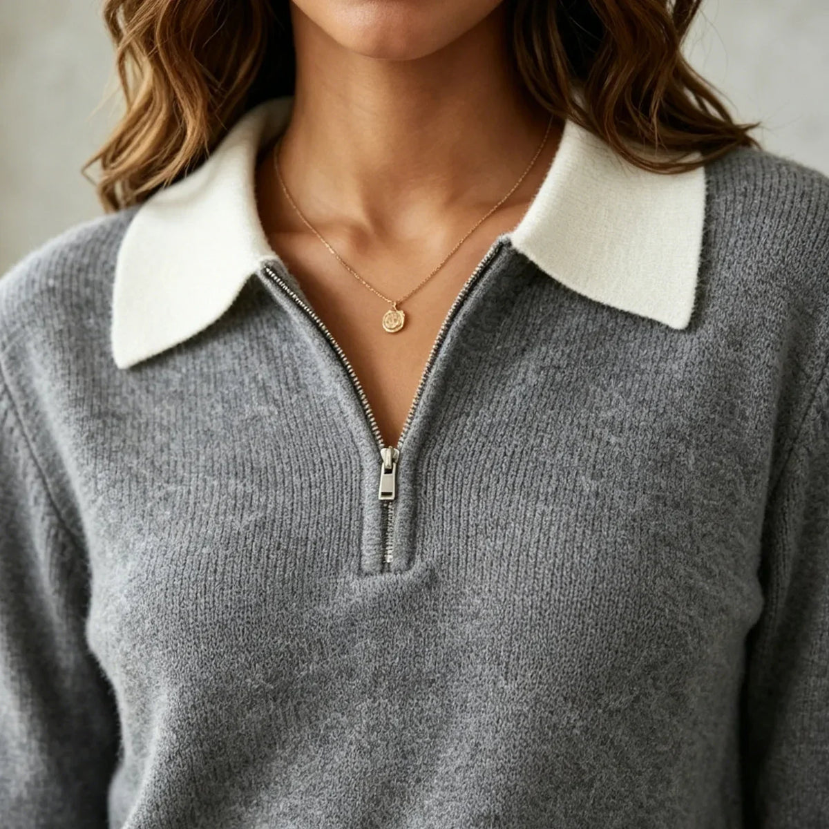 Women's Quarter Zip Contrast Collar Knit Jumper, view 3