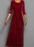 Women's Red Velvet-Style Long Sleeve Maxi Dress, Red, view 1