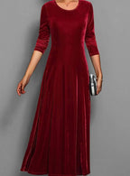 Women's Red Velvet-Style Long Sleeve Maxi Dress, Red, view 1