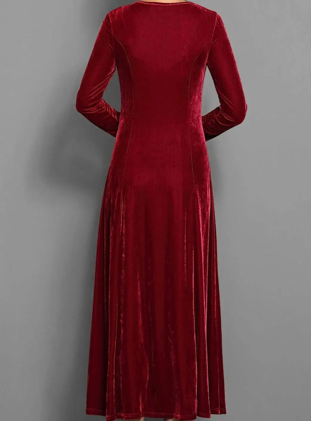 Women's Red Velvet-Style Long Sleeve Maxi Dress, view 2
