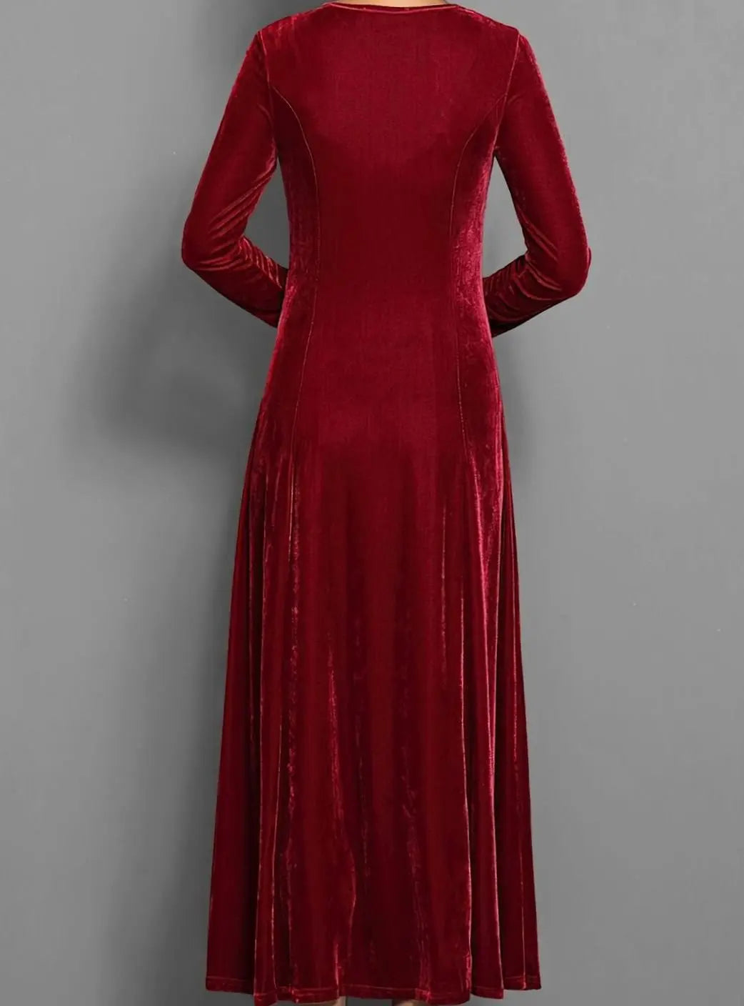 Women's Red Velvet-Style Long Sleeve Maxi Dress, view 2