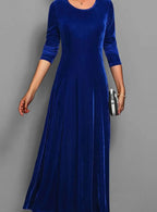 Women's Red Velvet-Style Long Sleeve Maxi Dress, Blue, view 5
