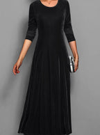 Women's Red Velvet-Style Long Sleeve Maxi Dress, Black, view 6