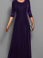 Women's Red Velvet-Style Long Sleeve Maxi Dress, Purple, view 7