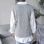 Women's Relaxed Cable Knit Jumper Vest with V-Neckline and Pointelle Detail, view 2
