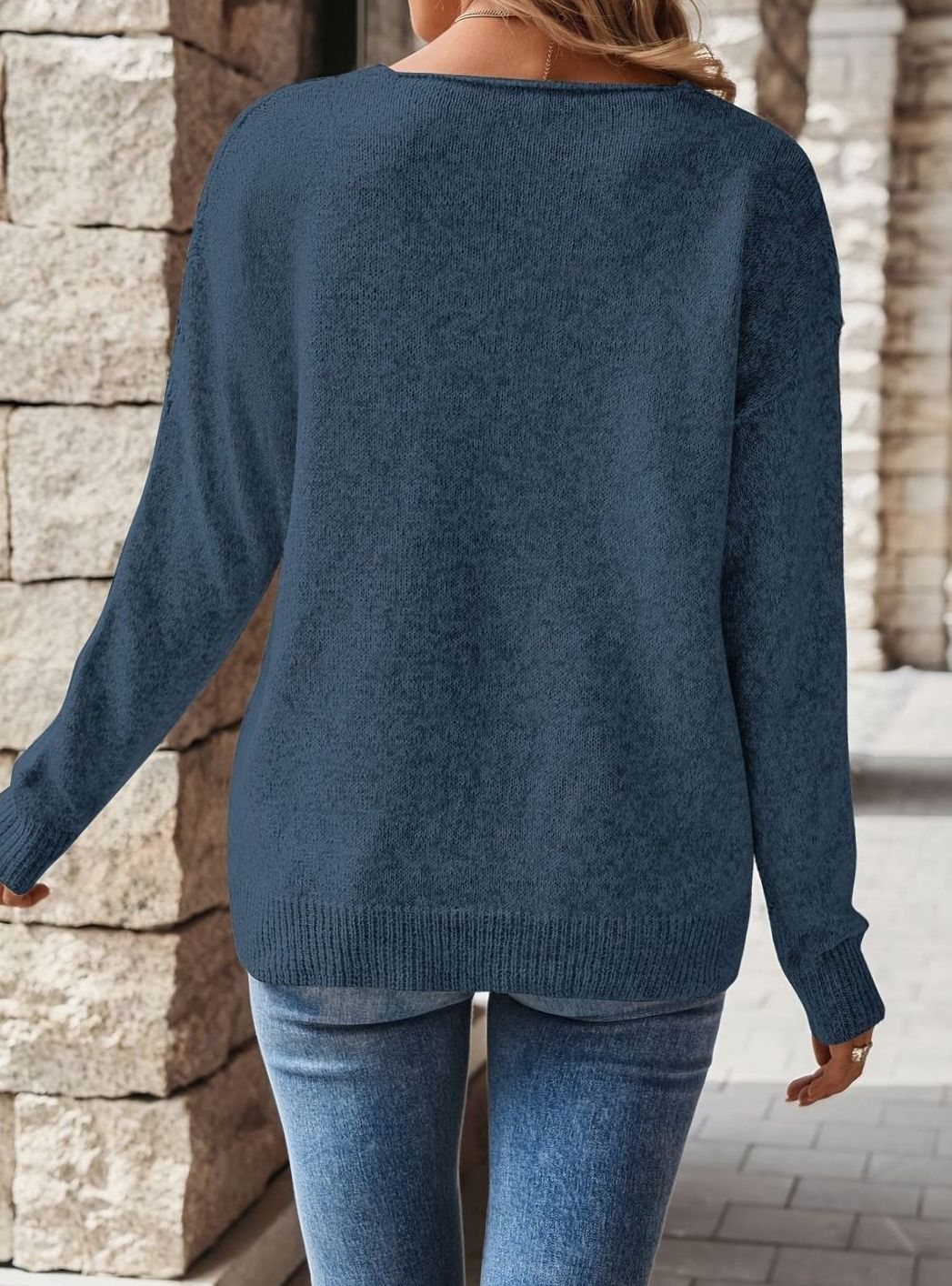 Women's Relaxed Chevron Open Knit V-Neck Jumper, view 2