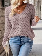 Women's Relaxed Chevron Open Knit V-Neck Jumper, Pink, view 4