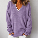 Women's Relaxed Fit Deep V-Neck Knit Jumper, Purple, view 7