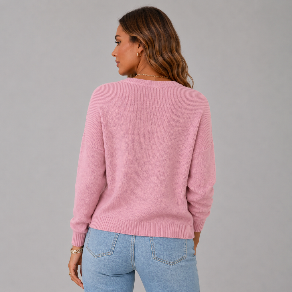 Women's Relaxed Henley Jumper with Ribbed Cuffs, view 2
