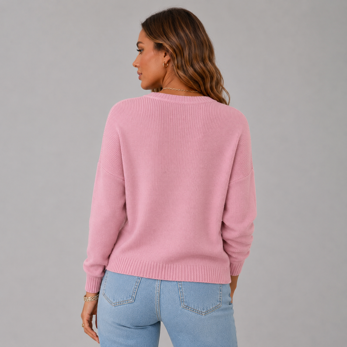 Women's Relaxed Henley Jumper with Ribbed Cuffs, view 2