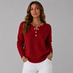 Women's Relaxed Henley Jumper with Ribbed Cuffs, view 4