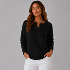 Women's Relaxed Henley Jumper with Ribbed Cuffs, Black, view 6
