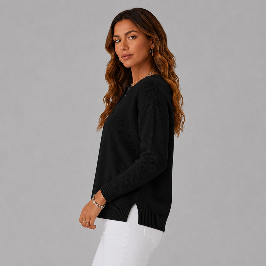 Women's Relaxed Henley Jumper with Ribbed Cuffs, view 8