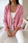Women's Relaxed Hooded Knit Cardigan with Button Front, Pink, view 1