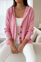 Women's Relaxed Hooded Knit Cardigan with Button Front, Pink, view 1