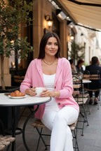 Women's Relaxed Hooded Knit Cardigan with Button Front, view 2
