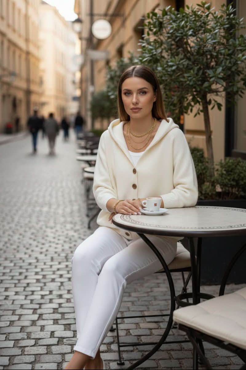 Women's Relaxed Hooded Knit Cardigan with Button Front, view 4