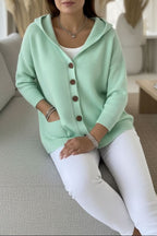 Women's Relaxed Hooded Knit Cardigan with Button Front, Green, view 5