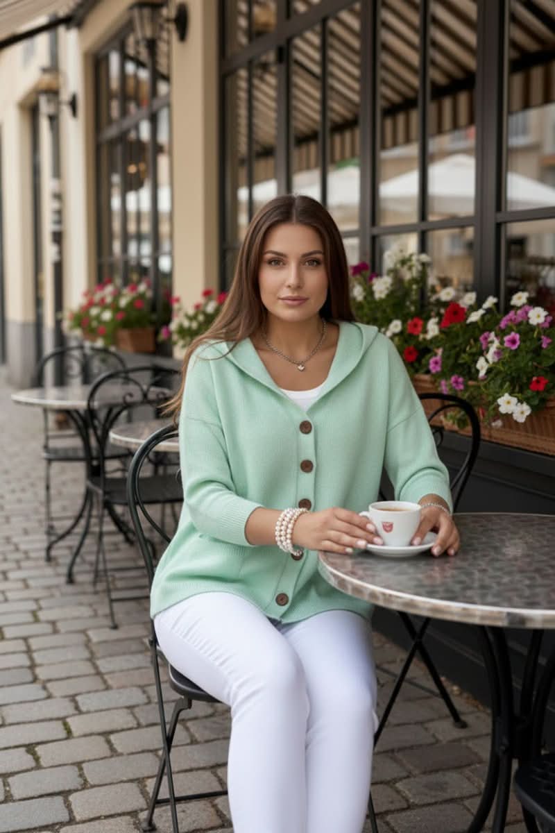 Women's Relaxed Hooded Knit Cardigan with Button Front, view 6