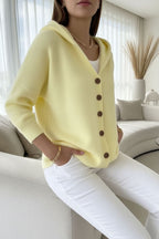Women's Relaxed Hooded Knit Cardigan with Button Front, Yellow, view 7