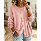 Women's Relaxed Knit Cardigan with Gold Snap Buttons, Pink, view 1