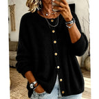 Women's Relaxed Knit Cardigan with Gold Snap Buttons, Black, view 5
