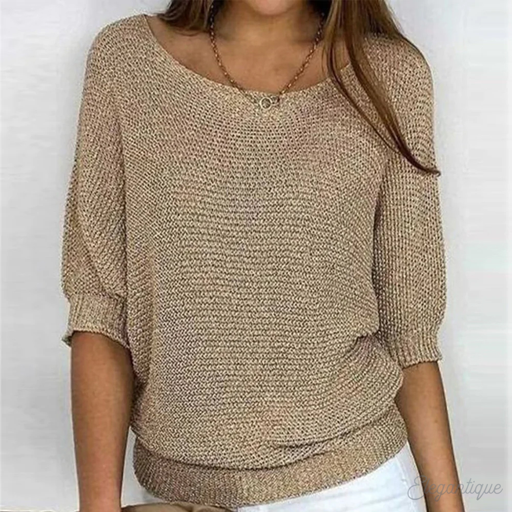 Women's Relaxed Knit Jumper with Wide Sleeves, Khaki, view 1