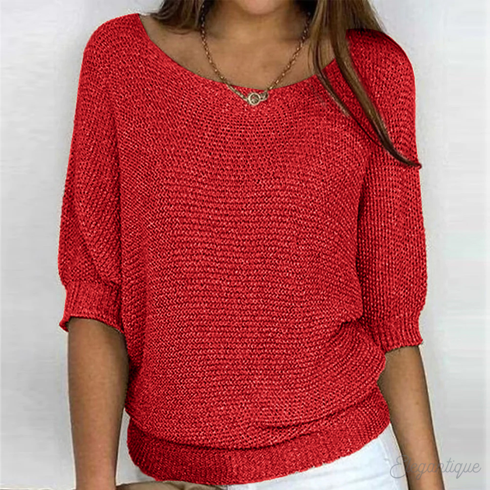 Women's Relaxed Knit Jumper with Wide Sleeves, Red, view 2