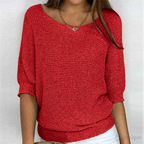 Women's Relaxed Knit Jumper with Wide Sleeves, Red, view 2