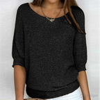 Women's Relaxed Knit Jumper with Wide Sleeves, Black, view 3