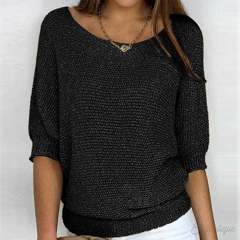 Women's Relaxed Knit Jumper with Wide Sleeves, Black, view 3