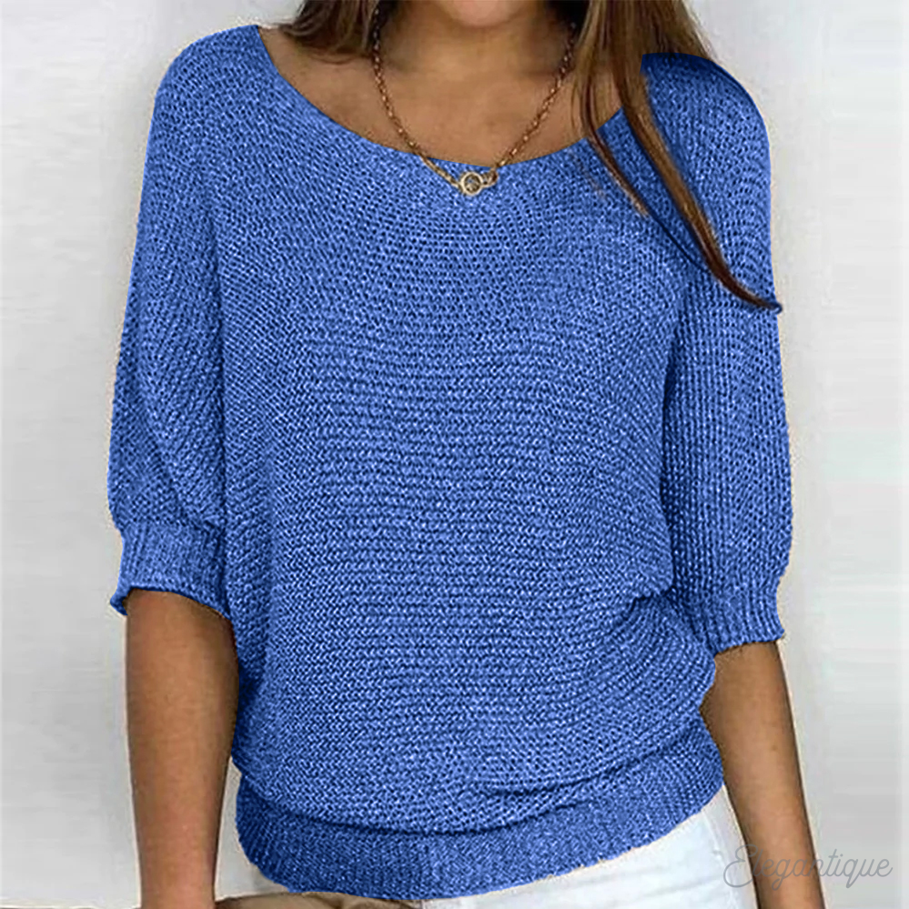 Women's Relaxed Knit Jumper with Wide Sleeves, Blue, view 4