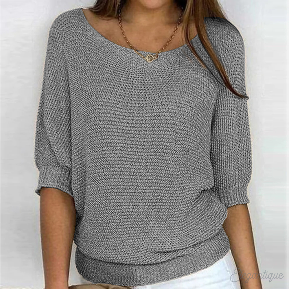 Women's Relaxed Knit Jumper with Wide Sleeves, Grey, view 5