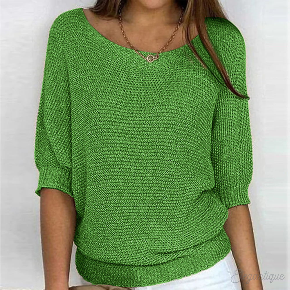 Women's Relaxed Knit Jumper with Wide Sleeves, Green, view 6