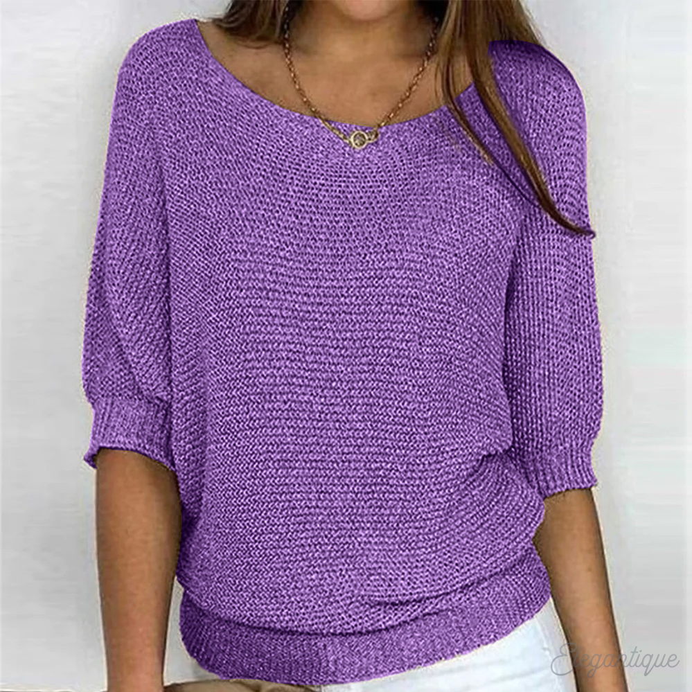 Women's Relaxed Knit Jumper with Wide Sleeves, Purple, view 8