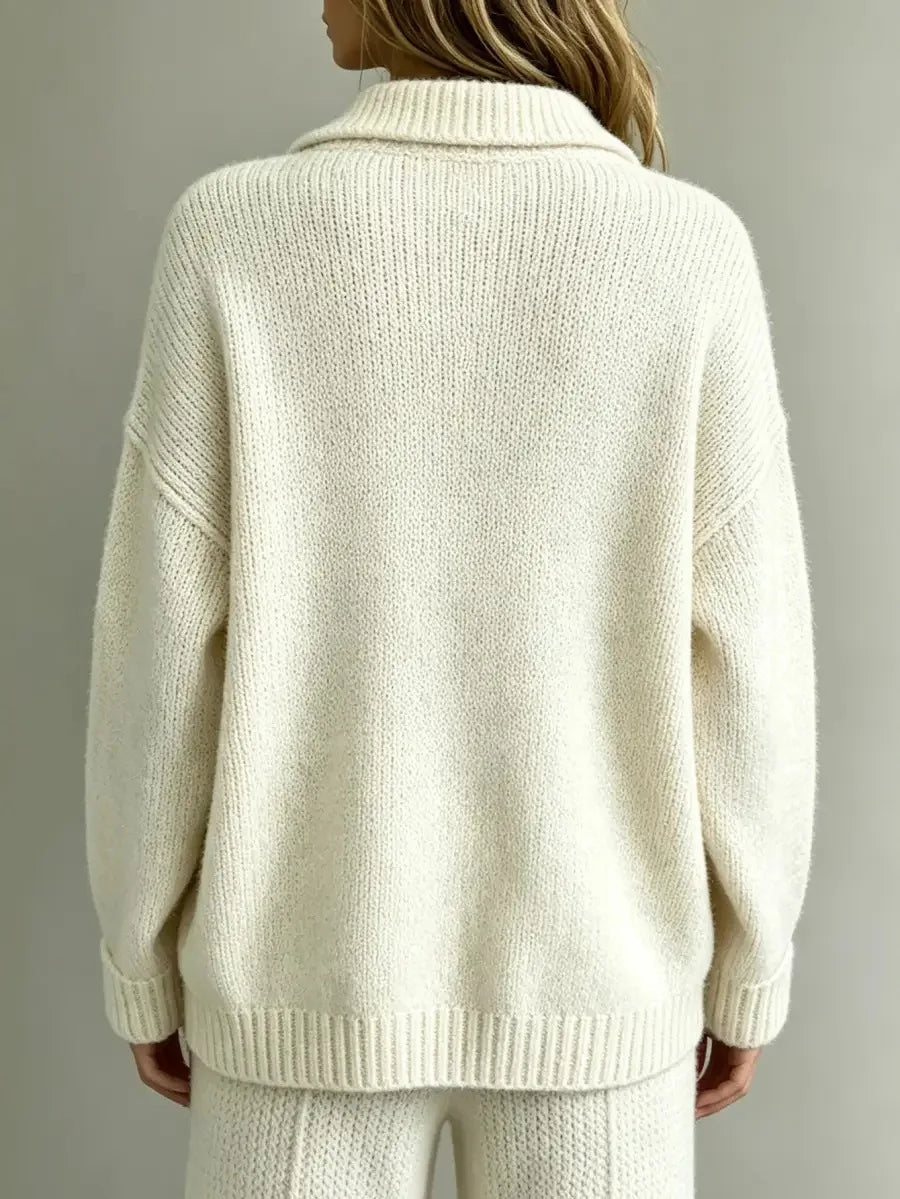 Women's Relaxed Knit Polo Jumper with Gold Buttons, view 2