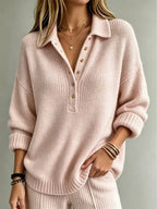 Women's Relaxed Knit Polo Jumper with Gold Buttons, Pink, view 4