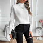 Women's Relaxed Turtleneck Jumper with Ribbed Raglan Sleeves, White, view 1