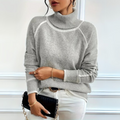 Women's Relaxed Turtleneck Jumper with White Contrast Trim, Grey, view 1