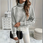 Women's Relaxed Turtleneck Jumper with White Contrast Trim, view 3