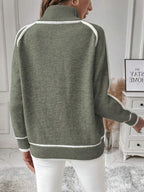 Women's Relaxed Turtleneck Jumper with White Contrast Trim, view 6