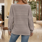 Women's Relaxed Waffle Knit Jumper with Wide Sleeves and Round Neck, view 3