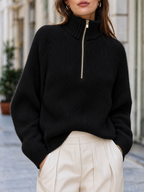 Women's Ribbed Half-Zip Jumper with Stand Collar, Black, view 4