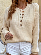 Women's Ribbed Henley Jumper with Wooden Buttons, Beige, view 8