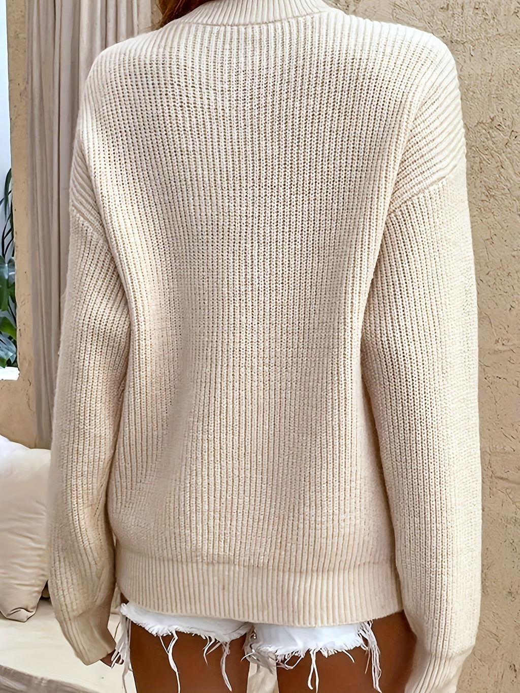 Women's Ribbed Henley Jumper with Wooden Buttons, view 9