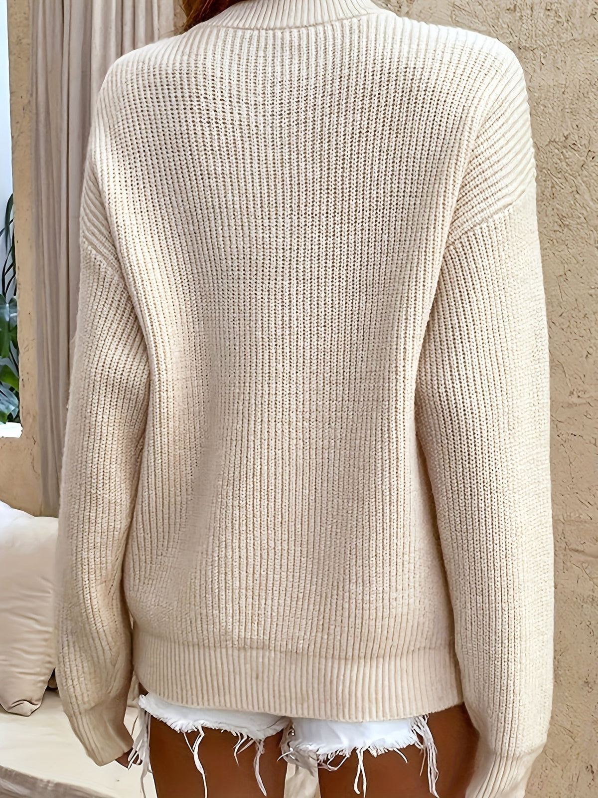 Women's Ribbed Henley Jumper with Wooden Buttons, view 9