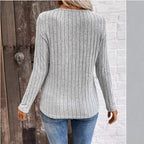 Women's Ribbed Jumper with Crossover V-Neck and Long Sleeves, view 3