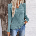 Women's Ribbed Jumper with Crossover V-Neck and Long Sleeves, Blue, view 4